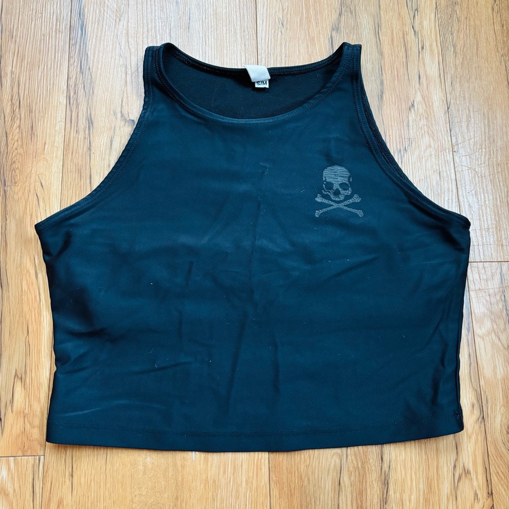 SoulCycle Skull High Neck Black Crop Tank Top